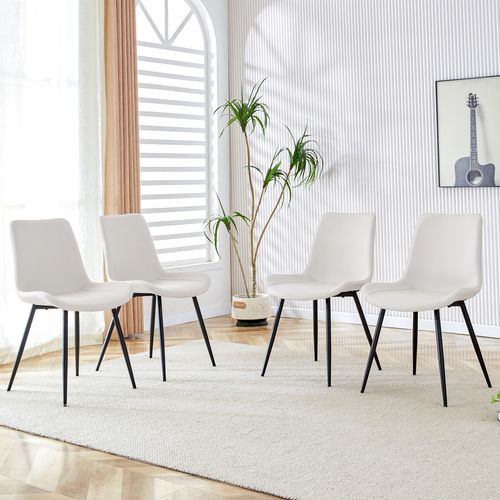 Lot De 4 Chaises Blanches, Piètement Métal Noir, Assise Ergonomique Et Pieds Antidérapants