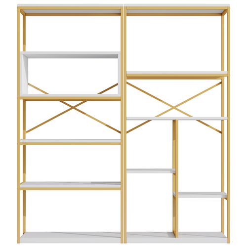 Étagère Moderne 160x29,5x180 Cm Bibliothèque En Métal Blanc Et Doré, Salon Et Chambre