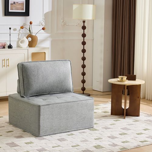 Fauteuil, Canapé Modulable En Lin Gris Clair, Compact Pour Petits Espaces