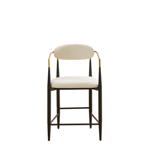 Lot De 2 Tabourets De Bar 94 Cm Avec Accoudoirs, Cadre Métal Noir, Accents Dorés, Tissu Beige