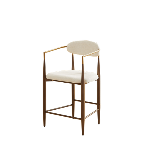 Lot De 2 Tabourets De Bar 94cm Avec Accoudoirs Dorés, Cadre Métal Brun Foncé, Assise Tissu Beige