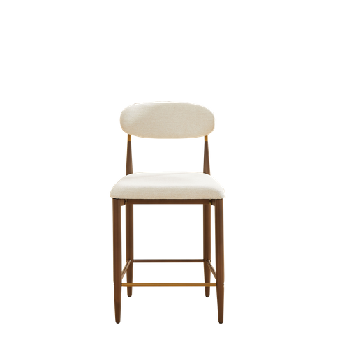 Lot De 2 Tabourets De Bar Hauteur 94cm Comptoir, Tissu Beige, Cadre Métal Brun Et Doré