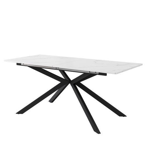 Table à Manger Extensible 150/180x70 Cm Effet Marbre Blanc, Pieds Noirs, 4 à 6 Personnes