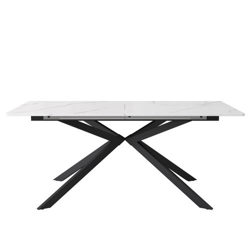 Table à Manger Extensible 150/180x70 Cm Effet Marbre Blanc, Pieds Noirs, 4 à 6 Personnes
