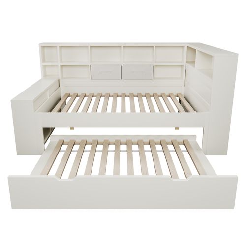 Lit Enfant 90x200 Cm Avec Lit Gigogne 90x190 Cm Bois Blanc Avec Ports USB/type-c Et Rangements