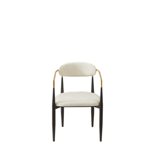 Lot De 2 Chaises à Accoudoirs Tissu Beige Métal Noir Avec Accents Dorés