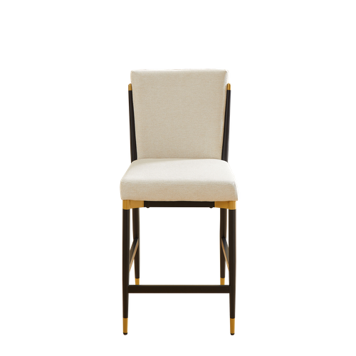 Lot De 2 Tabourets Bar Hauteur Comptoir 102cm Scandinave, Piètement Métal Noir/or, Tissu Crème