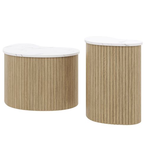 Lot De 2 Tables Basses 60x37x38 et 40x25x50 Cm, Design Scandinave, Aspect Marbré Et Bois