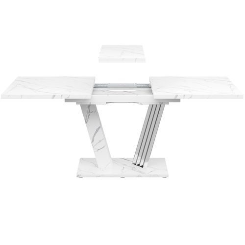 Table à Manger Extensible 120-160 Cm Blanc Et Motif Marbre, Pieds Métal, 4 - 6 Personnes