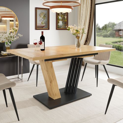 Table à Manger Extensible 120/160 Cm Finition Bois, Pieds Métal, 4 - 6 Personnes
