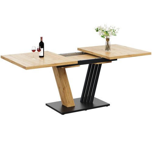 Table à Manger Extensible 120/160 Cm Finition Bois, Pieds Métal, 4 - 6 Personnes