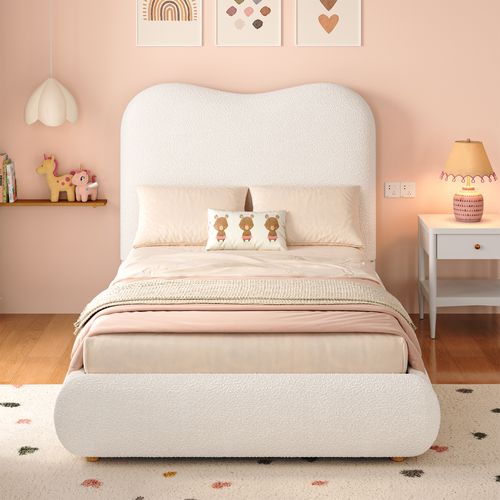 Lit D'enfant Rembourré 90x200 Cm Avec Coffre De Rangement | Tête De Lit Velours Beige | Sommier à Lattes Inclus | Capacité 150 Kg - 6