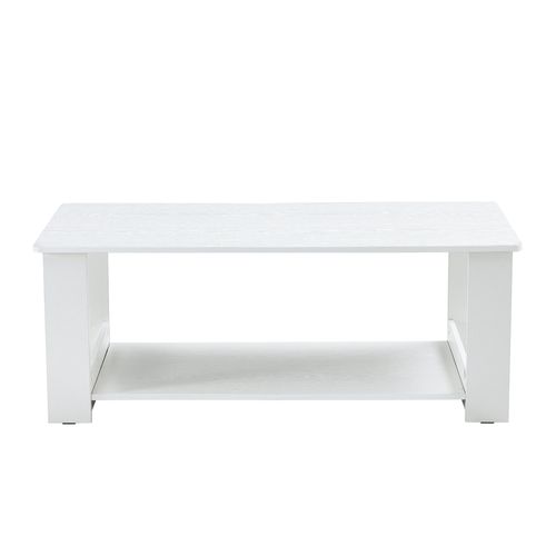 Table Basse 110x55x42 Cm Blanche Aspect Bois, 2 Niveaux De Rangement