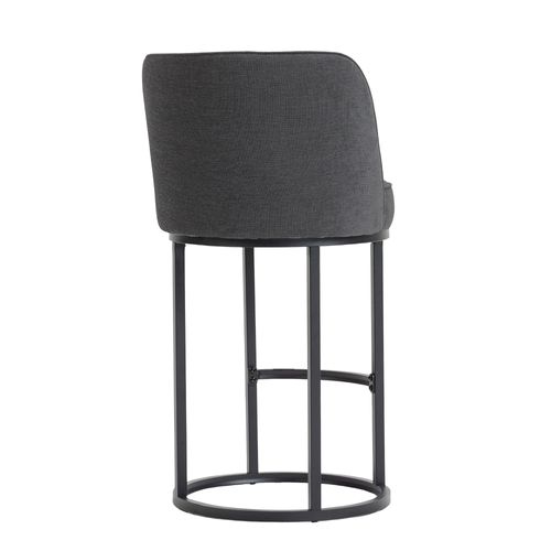 Lot De 2 Tabourets De Bar 88.5x49.5 Cm, Lin Gris, Pieds En Métal Noir, Dossier Haut, Assise 63,5 Cm