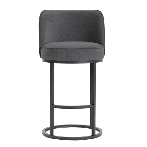 Lot De 2 Tabourets De Bar 88.5x49.5 Cm, Lin Gris, Pieds En Métal Noir, Dossier Haut, Assise 63,5 Cm