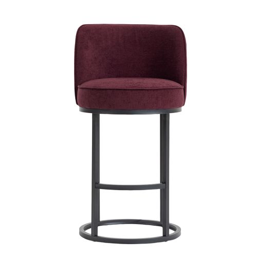 Lot De 2 Tabourets De Bar 88.5x49.5 Cm, En Lin Rouge Bordeaux, Pieds Métal Noir