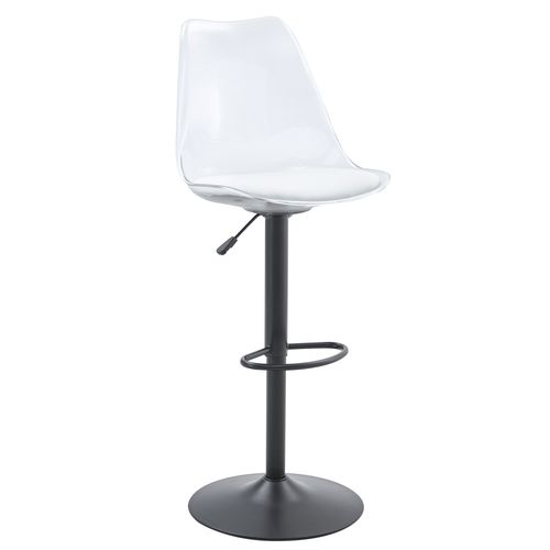 Lot De 2 Tabourets De Bar Réglables Pivotants En Métal Noir, Dossier Transparent, Assise Pu Blanc