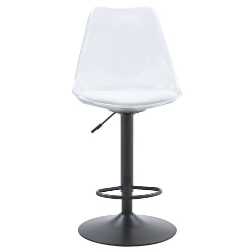 Lot De 2 Tabourets De Bar Réglables Pivotants En Métal Noir, Dossier Transparent, Assise Pu Blanc
