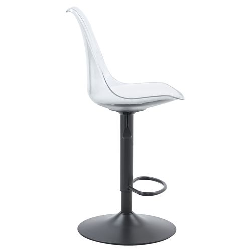 Lot De 2 Tabourets De Bar Réglables Pivotants En Métal Noir, Dossier Transparent, Assise Pu Blanc