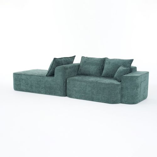 Canapé D’angle 3 Places Modulable En Chenille Verte 262 Cm, Assise Profonde