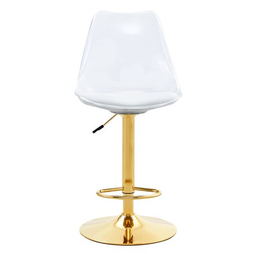 Lot De 2 Tabourets De Bar Réglables Pivotants En Métal Doré, Dossier Transparent, Assise Pu Blanc