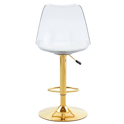 Lot De 2 Tabourets De Bar Réglables Pivotants En Métal Doré, Dossier Transparent, Assise Pu Blanc