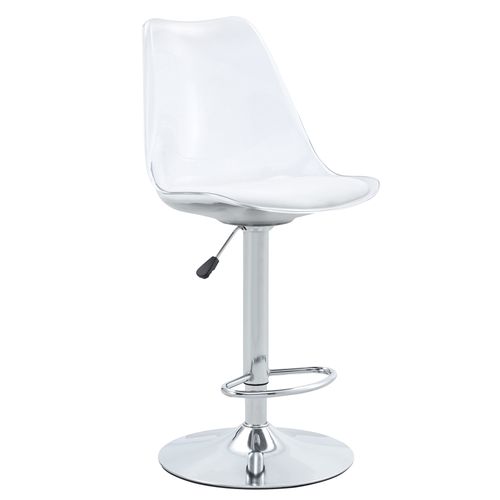 Lot De 2 Tabourets De Bar Réglables Pivotants En Métal Argenté, Dossier Transparent, Assise Pu Blanc
