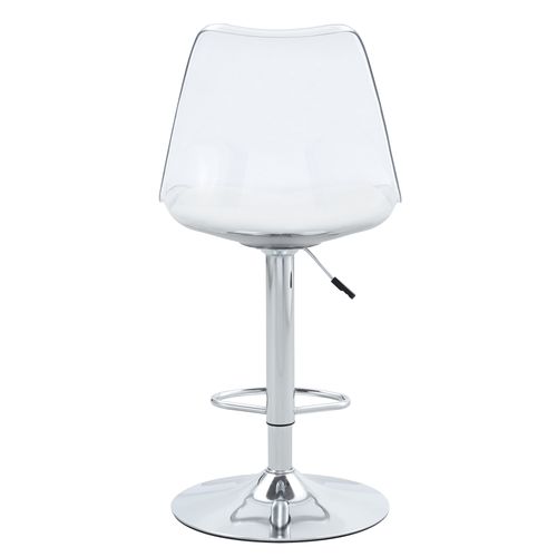 Lot De 2 Tabourets De Bar Réglables Pivotants En Métal Argenté, Dossier Transparent, Assise Pu Blanc