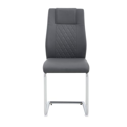 Lot De 4 Chaise Salle à Manger En Pu Gris Foncé, Pieds Métal Argenté, Assise Ergonomique