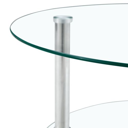 Table Basse 2 Plateaux Ø70/ø60 Cm H42, Verre Trempé Et Métal Argenté