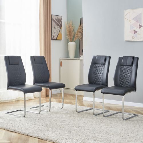 Lot De 4 Chaises Salle à Manger Noir, Pieds Métal Argenté