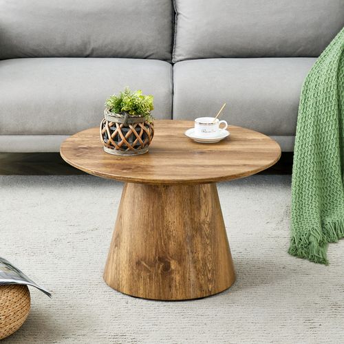 Table Salon Ronde, Bout De Canapé 60 X H35 Cm, Aspect Bois Naturel