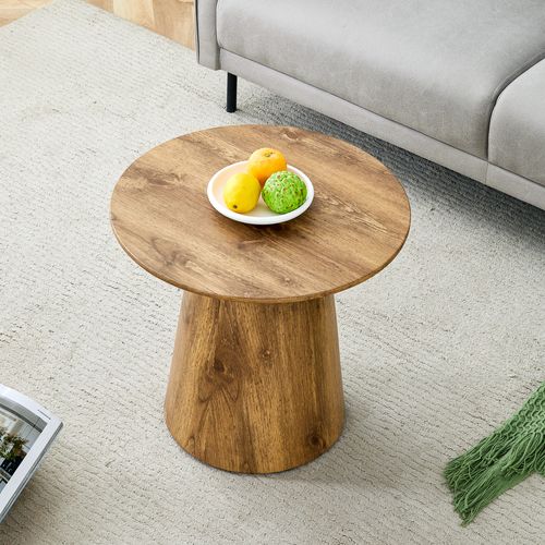 Table Salon Ronde, Bout De Canapé 50 X H48 Cm, Aspect Bois Naturel, Plateau 2,5 Cm