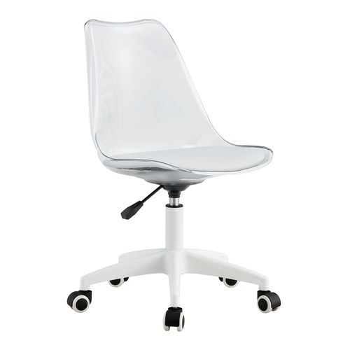 Chaise De Bureau Réglable Pivotante Transparent Et Blanc, Métal, Assise En Pu, Avec Roulettes