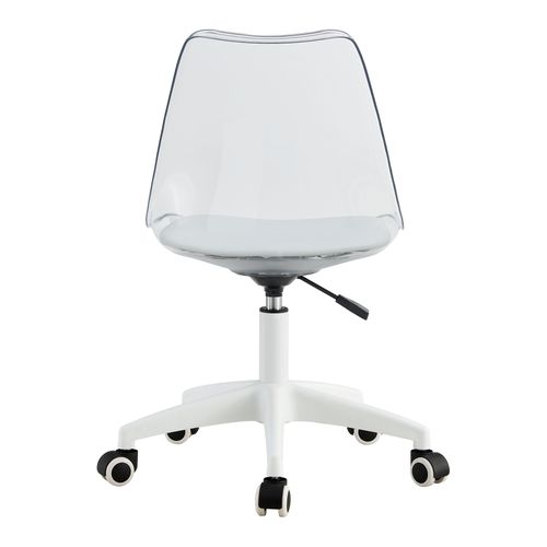 Chaise De Bureau Réglable Pivotante Transparent Et Blanc, Métal, Assise En Pu, Avec Roulettes