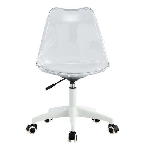 Chaise De Bureau Réglable Pivotante Transparent Et Blanc, Métal, Assise En Pu, Avec Roulettes