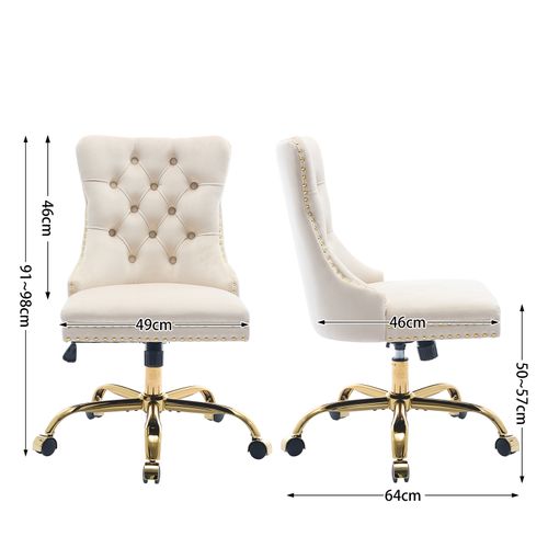 Chaise De Bureau Réglable Et Pivotante Velours Beige Avec Base Métal Doré