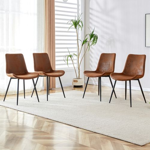Lot De 4 Chaises En Tissu Technique Brun, Pied Métal Noir, Assise Large Antidérapante