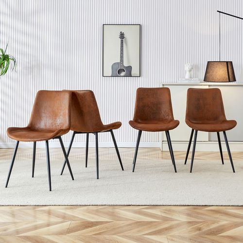Lot De 4 Chaises En Tissu Technique Brun, Pied Métal Noir, Assise Large Antidérapante