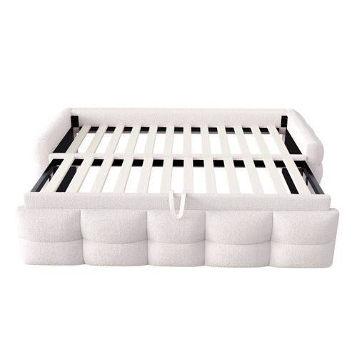 Lit Gigogne Enfant 90/180x190 Cm Tissu Teddy Beige Avec Sommier à Lattes