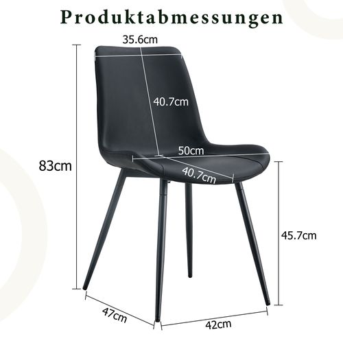 Lot De 4 Chaises Noir, Assise Large Ergonomique, Similicuir (pu), Pieds Métal