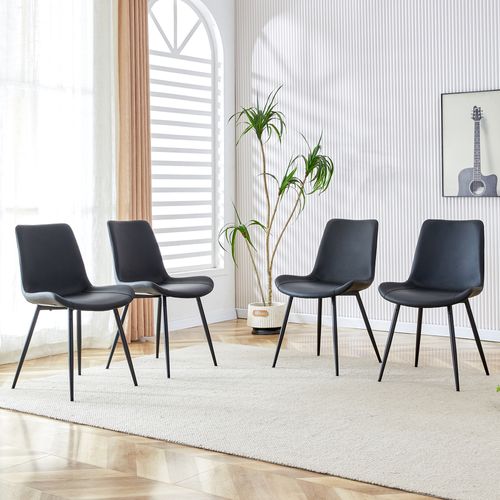 Lot De 4 Chaises Noir, Assise Large Ergonomique, Similicuir (pu), Pieds Métal