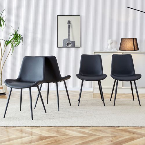 Lot De 4 Chaises Noir, Assise Large Ergonomique, Similicuir (pu), Pieds Métal