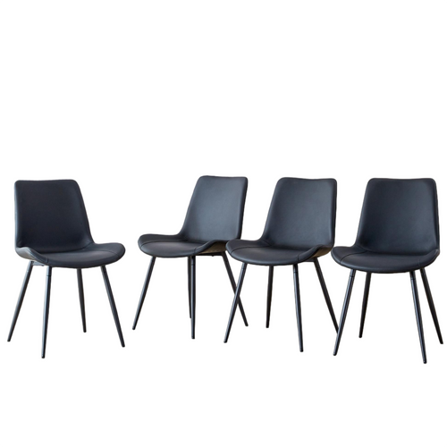 Lot De 4 Chaises Noir, Assise Large Ergonomique, Similicuir (pu), Pieds Métal