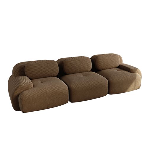 Canapé Modulable 3 Places En Velours Côtelé Marron, Sans Montage