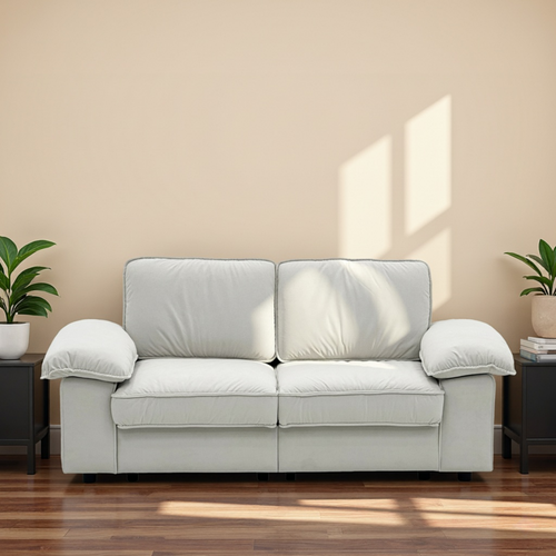 Canapé 2 Places 201 Cm Avec Coffre De Rangement En Tissu Blanc Crème, Structure En Bois