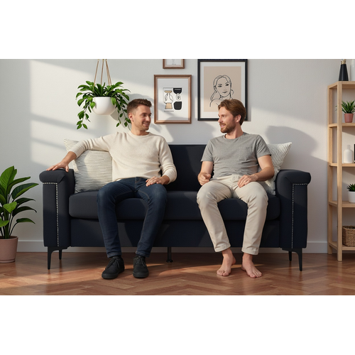 Canapé 2 Places 172×73.5×81.5 Cm Lin Noir, Cadre En Bois, Pieds Métal 15.5 Cm