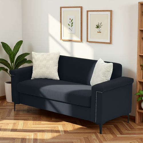 Canapé 2 Places 172×73.5×81.5 Cm Lin Noir, Cadre En Bois, Pieds Métal 15.5 Cm