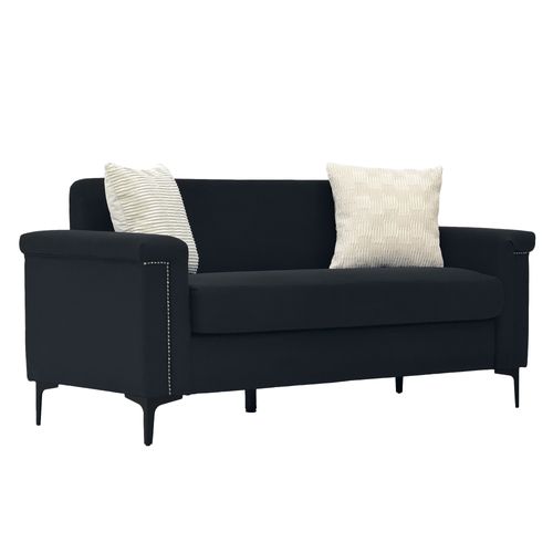 Canapé 2 Places 172×73.5×81.5 Cm Lin Noir, Cadre En Bois, Pieds Métal 15.5 Cm