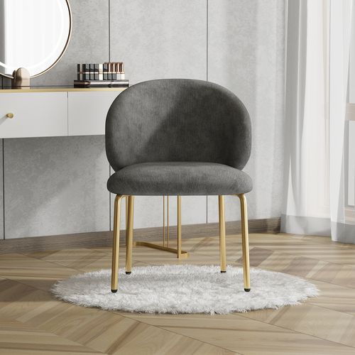 Chaise En Chenille Gris Avec Pieds En Métal Doré, Salle à Manger Et Bureau